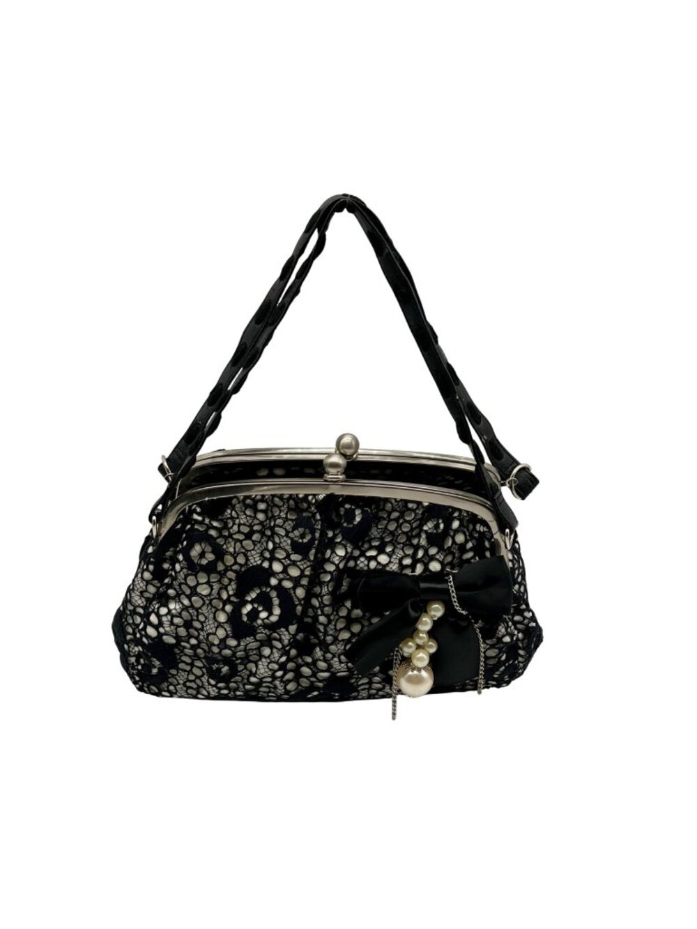 Nicole Lee Black & White Lace Kiss-Lock Clutch Purse